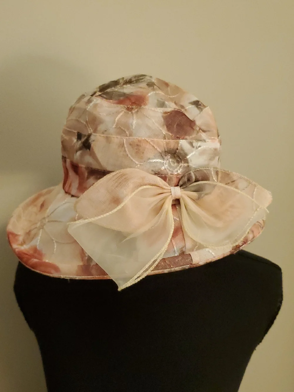SHEIN Floral Organza Peach Bow Sun Hat - Picture 1 of 1